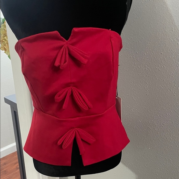 New Milk & honey red bow bustier strapless  top - Picture 4 of 10